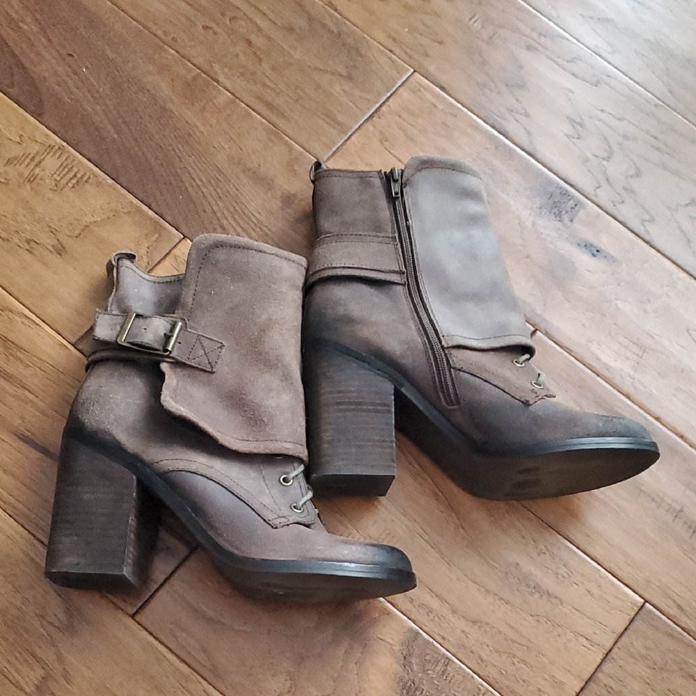 Fergie Major Zipper Laced Buckle Heeled Boots Size 10